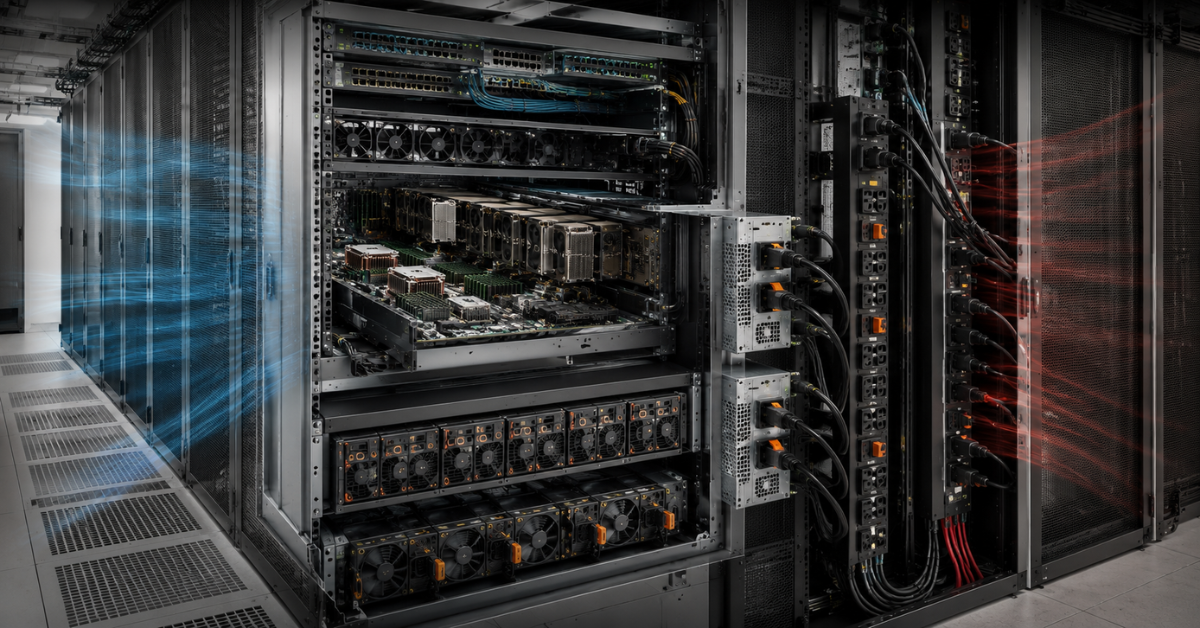 Speicher, Netzwerk, Stromversorgung und Kühlung eines KI-Servers