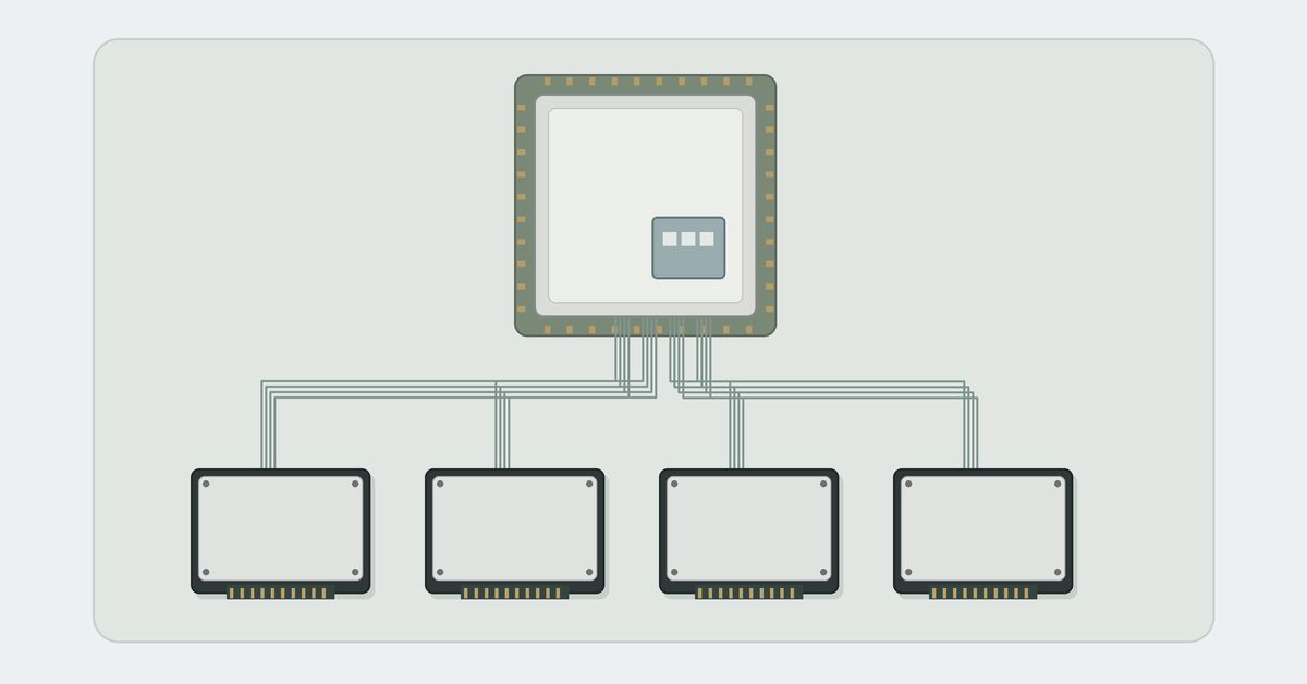 Four NVMe SSDs connected to a processor through Intel VMD
