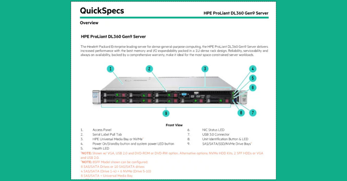 HPE ProLiant DL360 Gen9 front panel