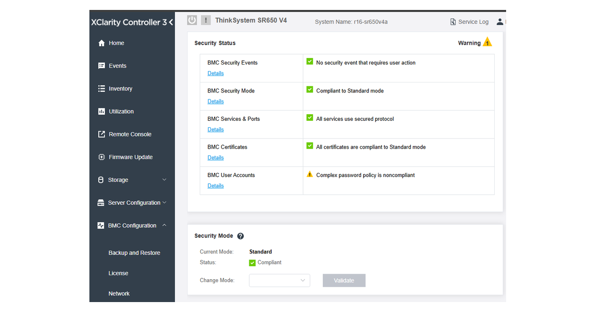 Security status in Lenovo XClarity Controller 3
