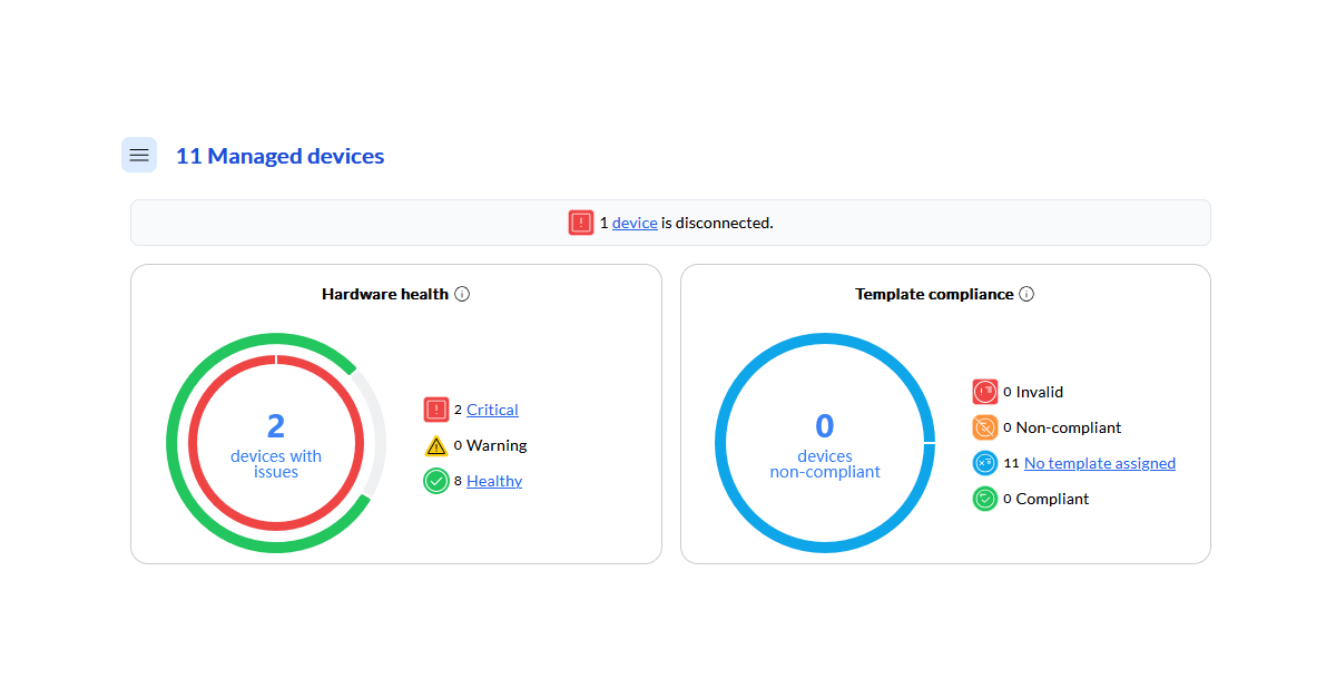 Hardware health and template compliance in Lenovo XClarity One