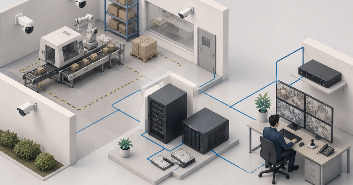Small manufacturing network: office, workshop, and cameras