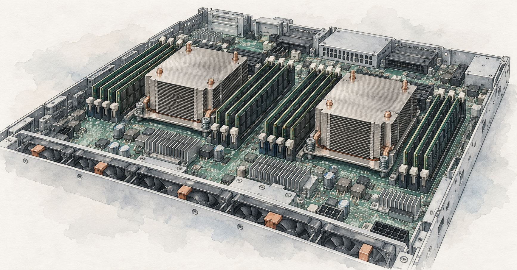 Two server processors and memory modules