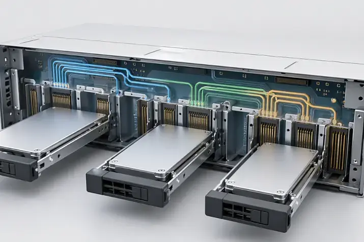 What is a backplane in a server and how does it affect SAS, SATA, and NVMe?